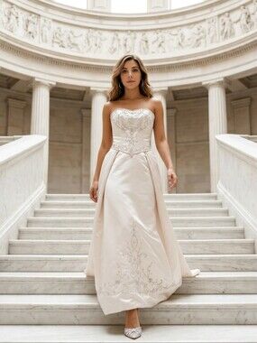 Strapless Ivory Embroidered A-Line Dress By Jasmine